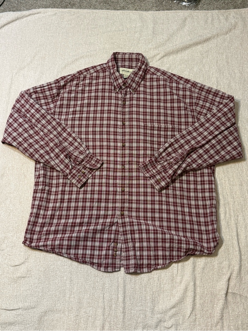 Eddie Bauer XXL Plaid Button Down Shirt Burgundy Cotton 90s Dad Gorpcore